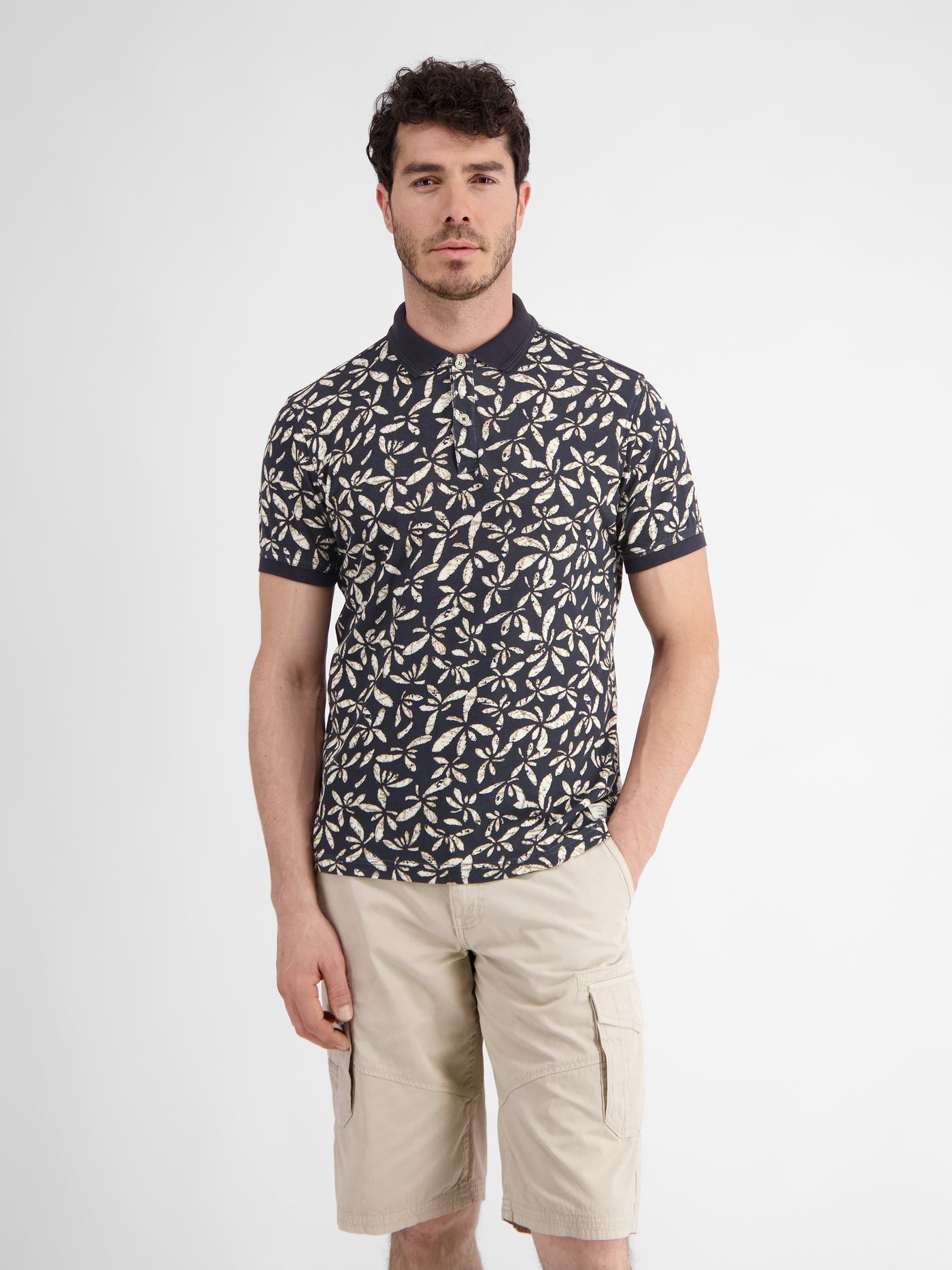 Men's polo shirt with floral all-over print