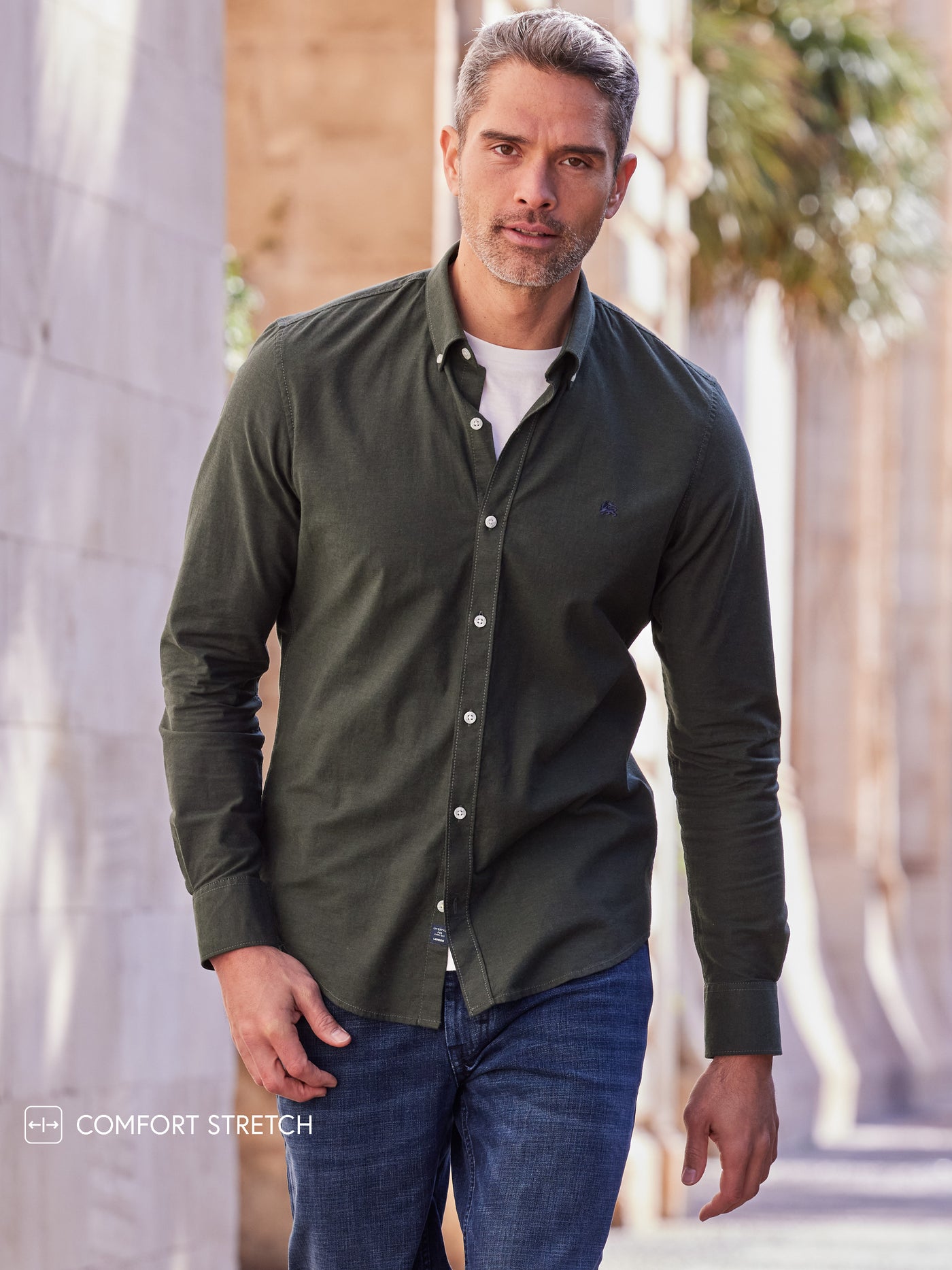 Oxford overhemd met stretch en button-down kraag