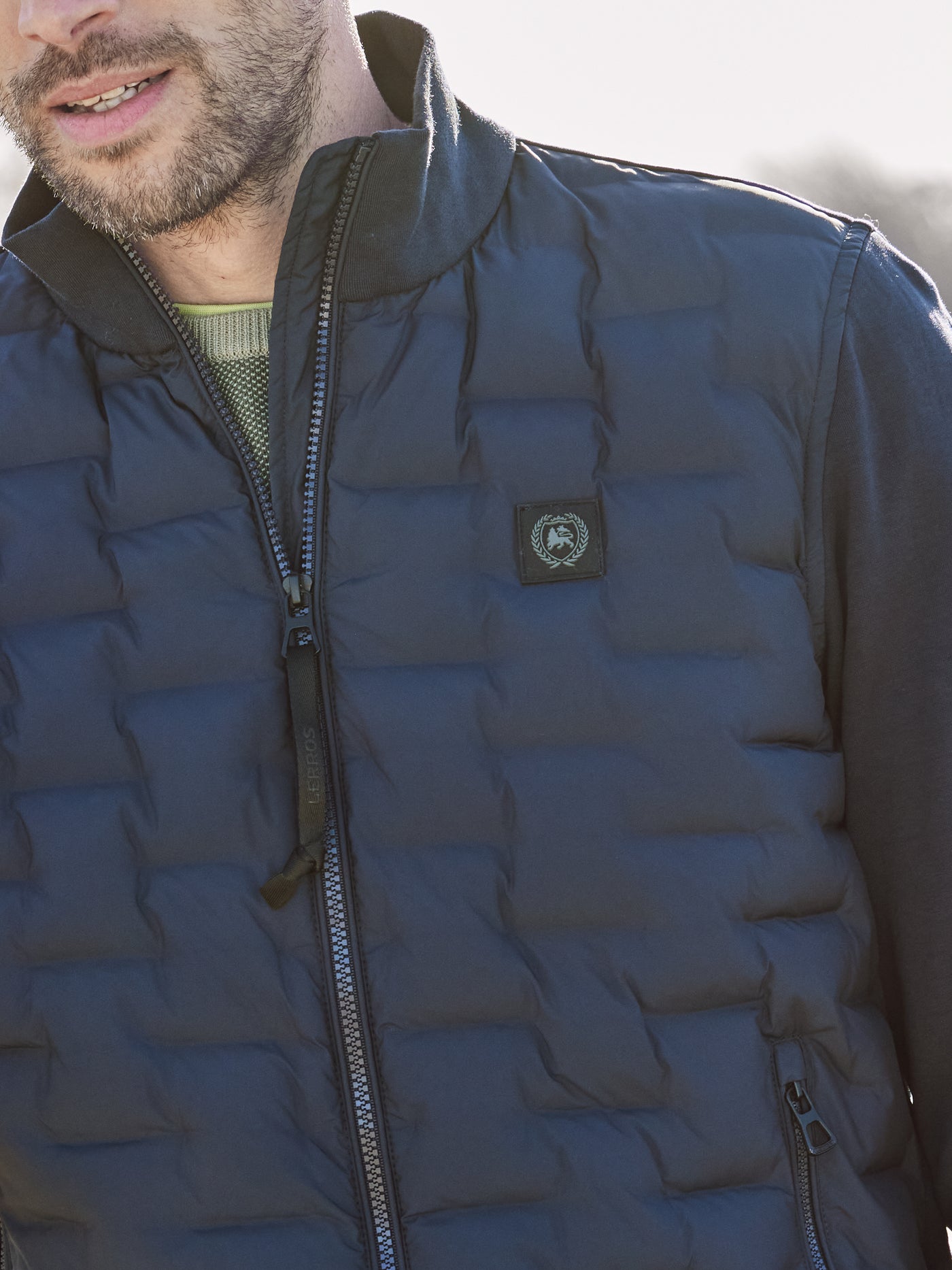 Men's sweat jacket with quilted front