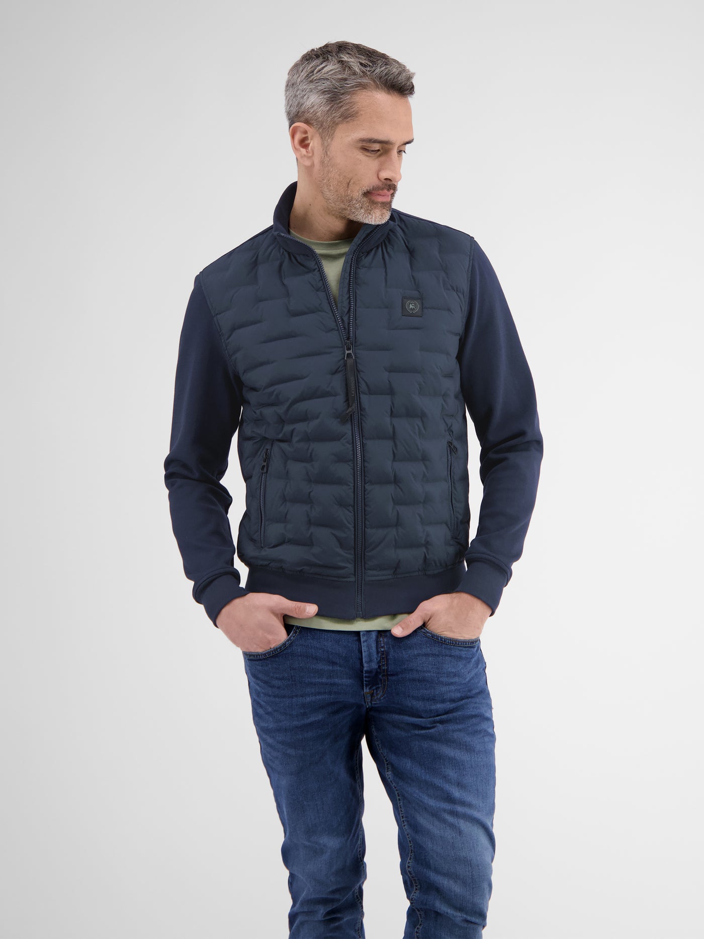 Men's sweat jacket with quilted front