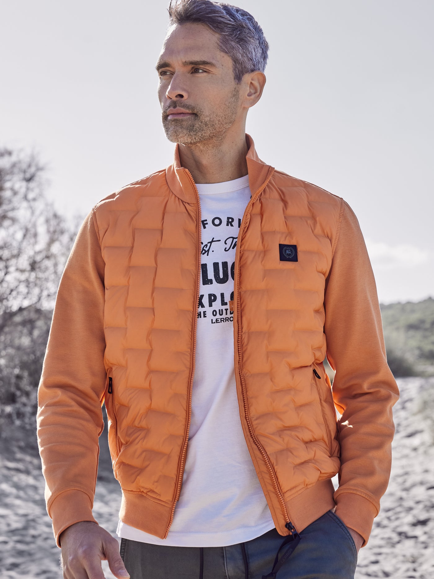 Men's sweat jacket with quilted front