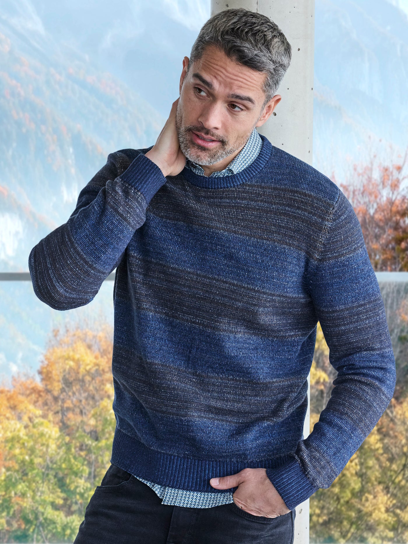 Knitted sweater in melange stripe look