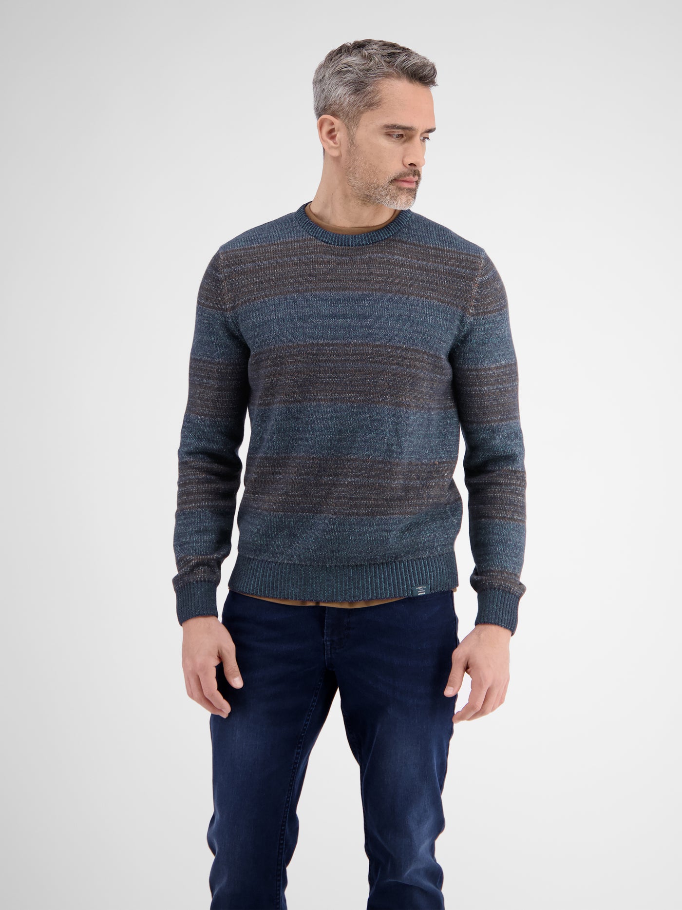 Knitted sweater in melange stripe look