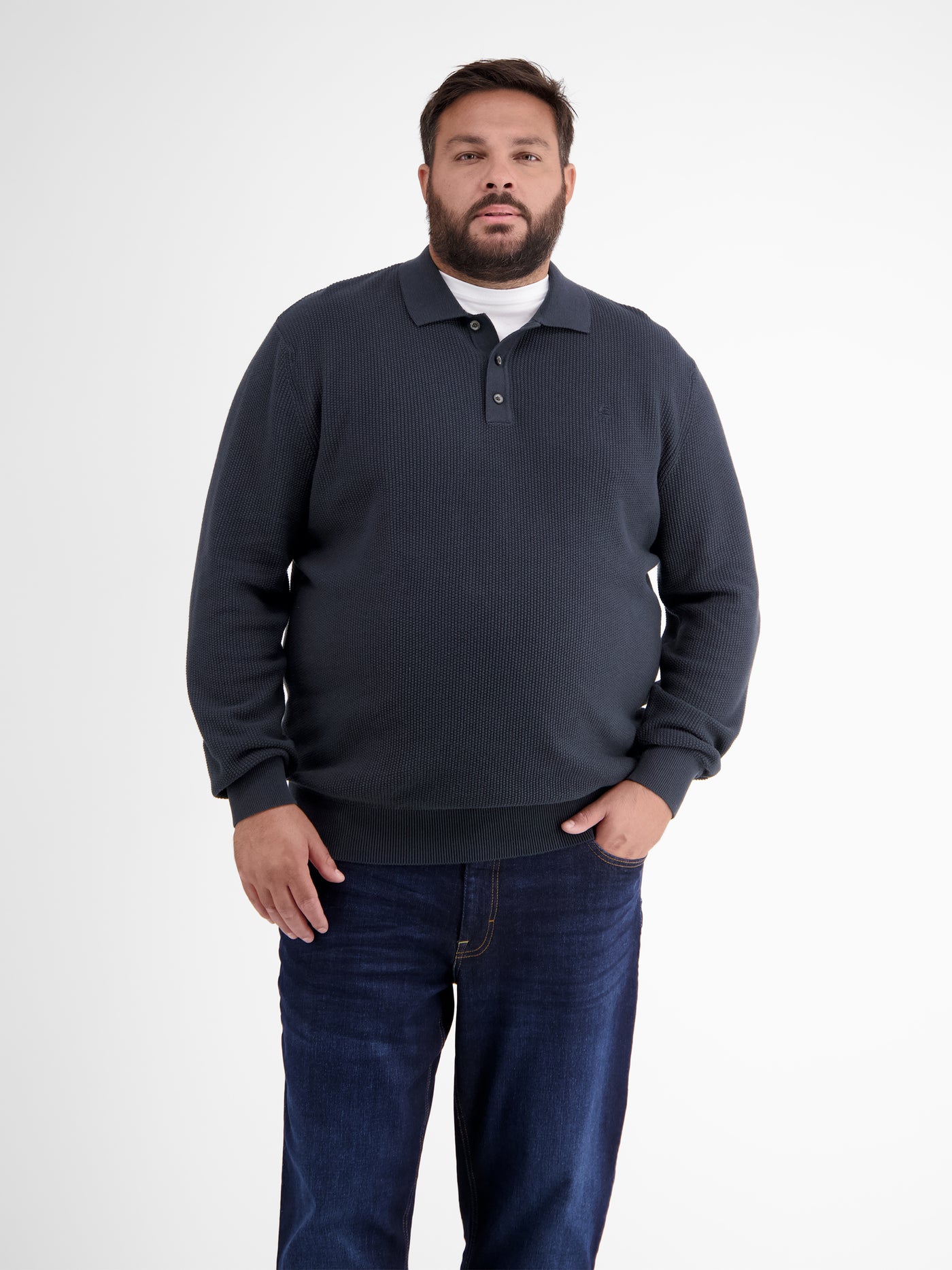 Long-sleeved polo shirt, knitted