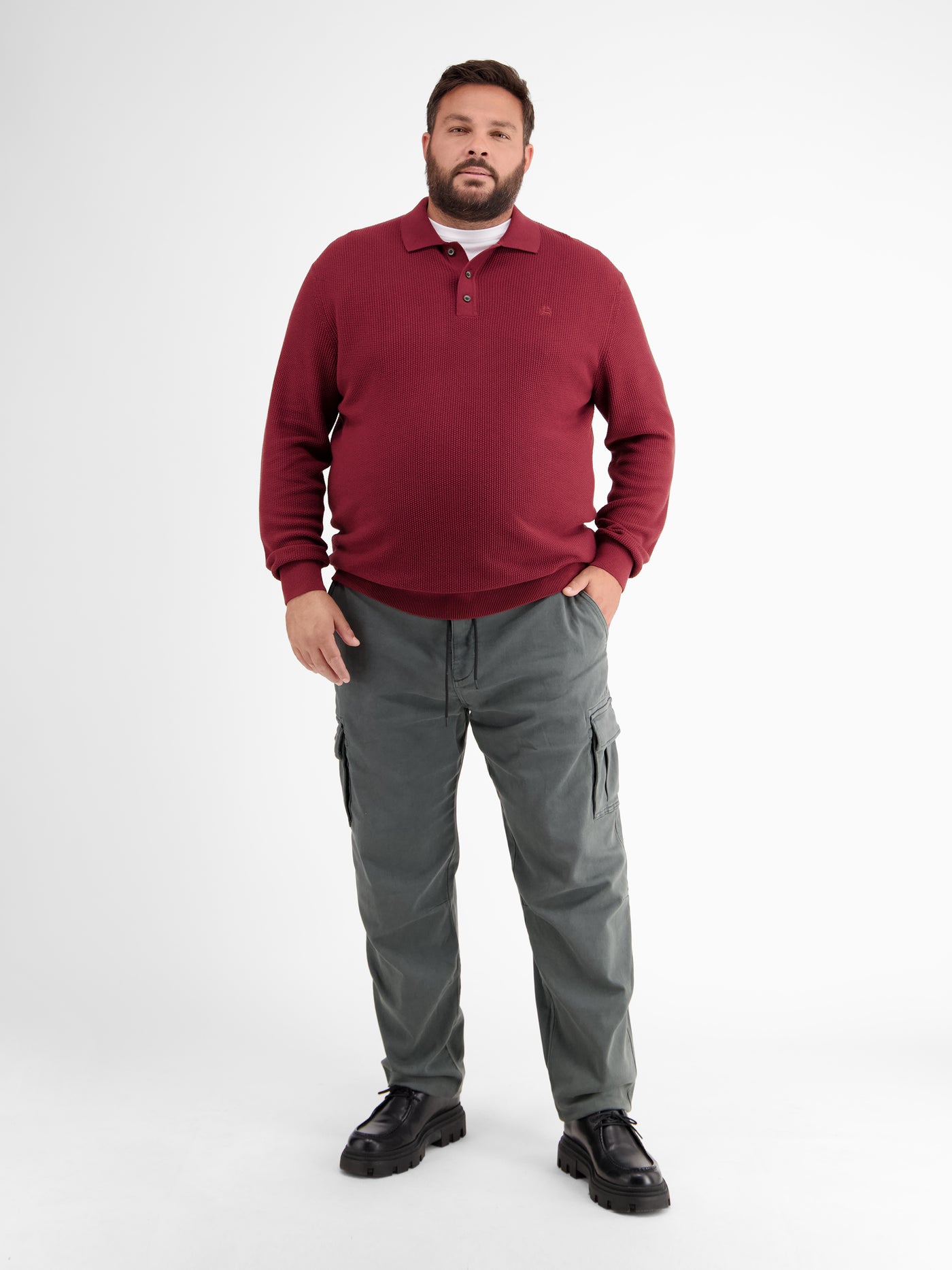 Long-sleeved polo shirt, knitted