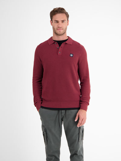 Long-sleeved knitted polo in structured quality