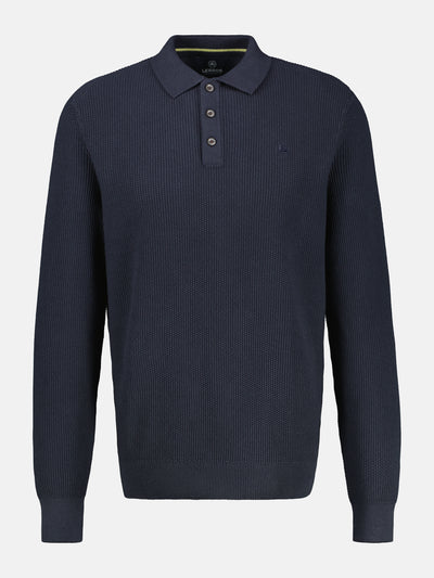 Long-sleeved knitted polo in structured quality