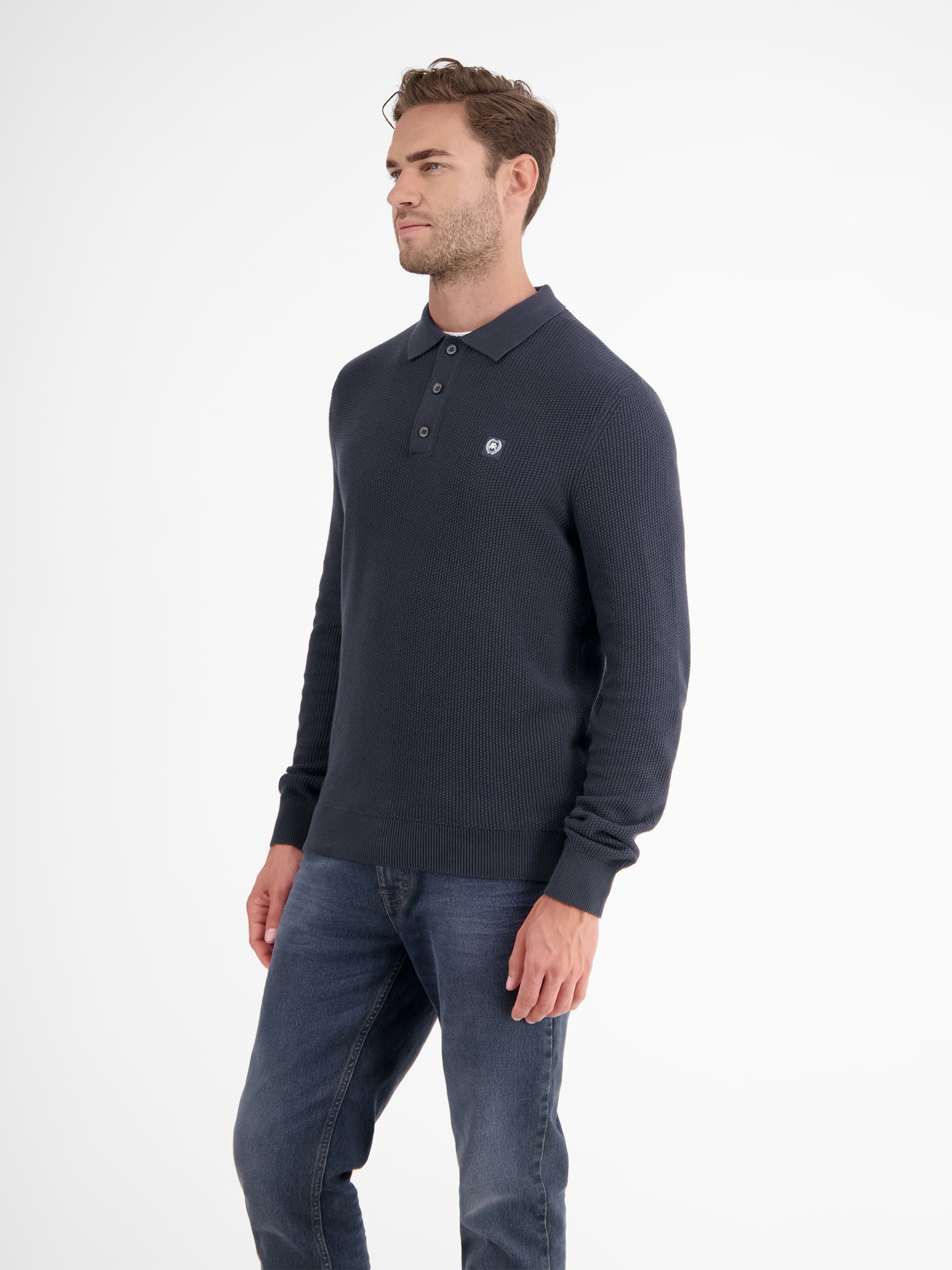 Long-sleeved knitted polo in structured quality