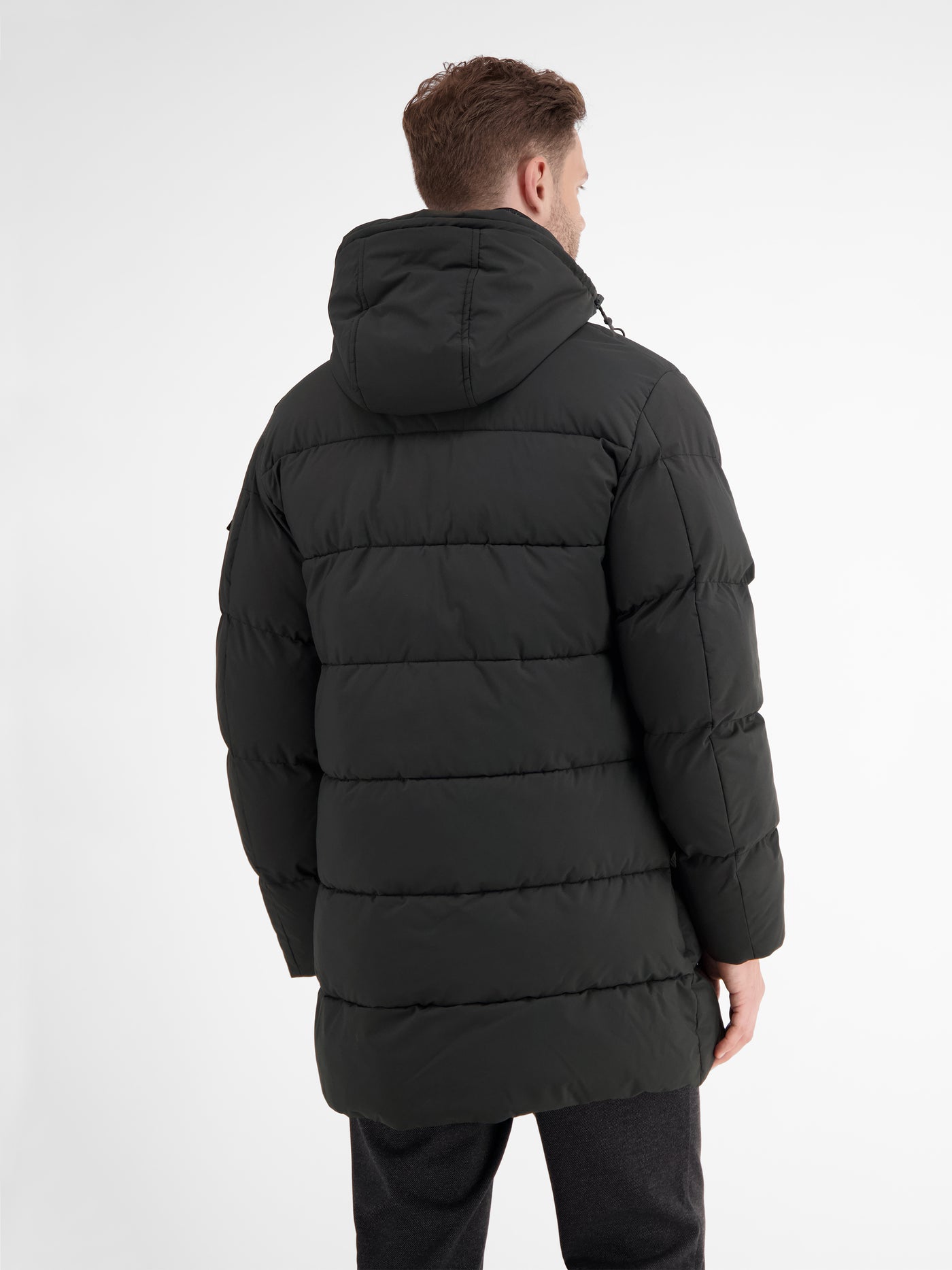 Warm lined quilted jacket with removable hood