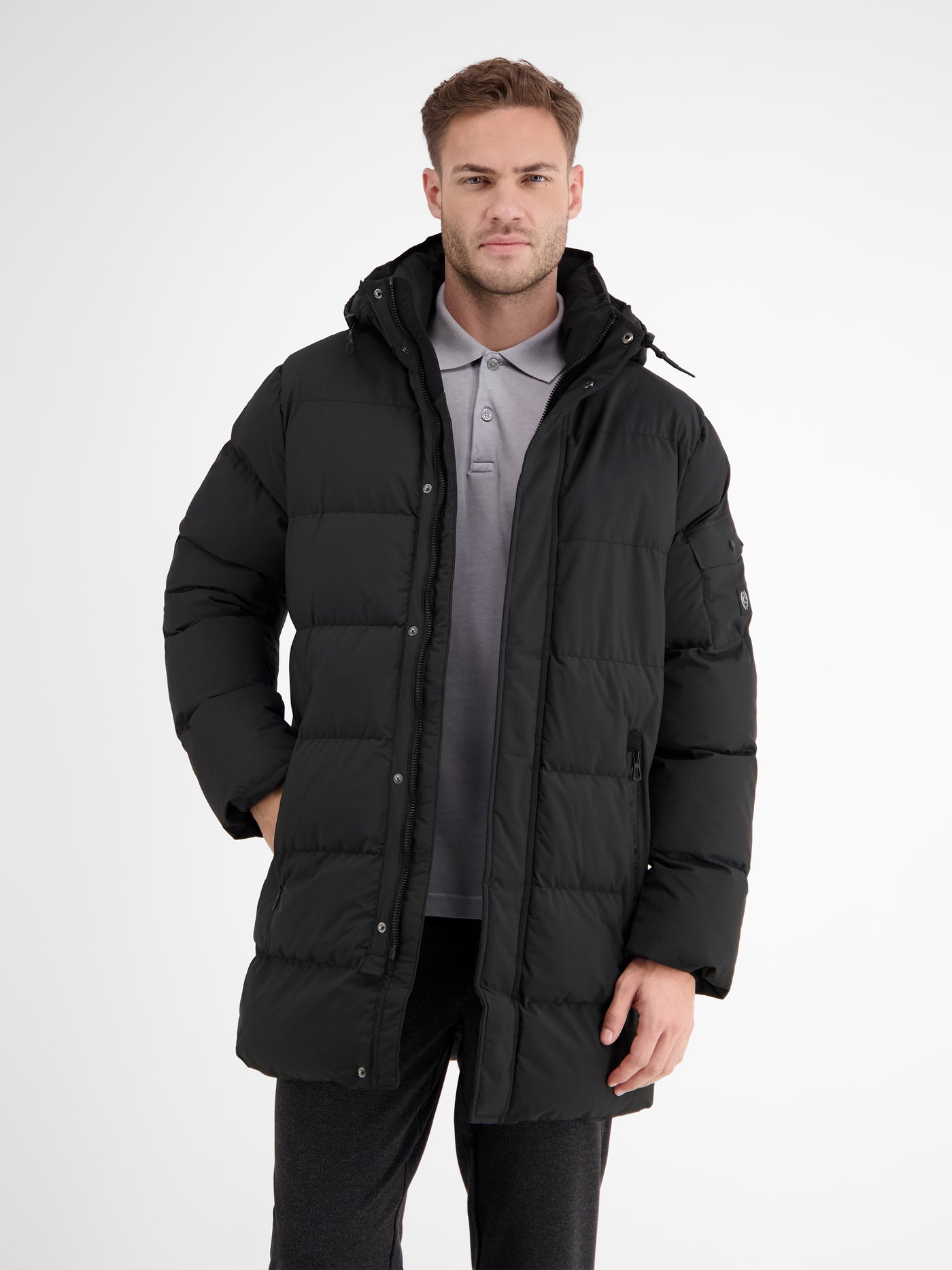 Warm lined quilted jacket with removable hood