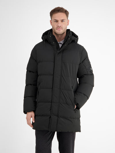 Warm lined quilted jacket with removable hood