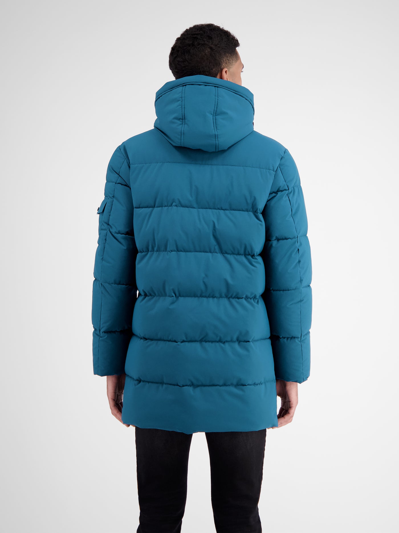 Warm lined quilted jacket with removable hood