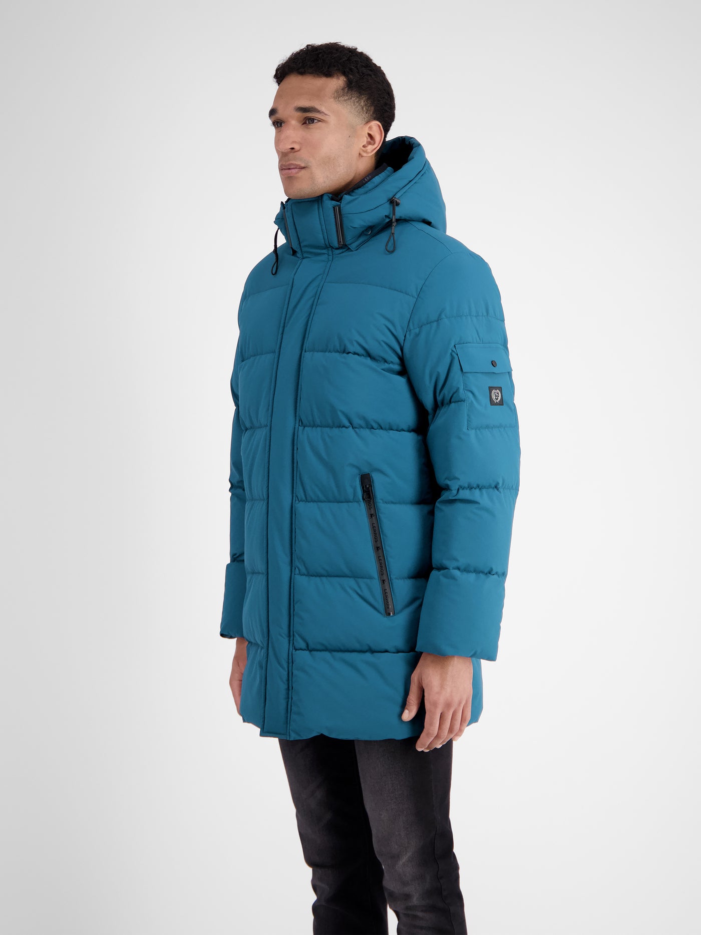 Warm lined quilted jacket with removable hood