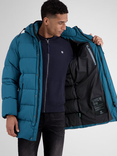 Warm lined quilted jacket with removable hood