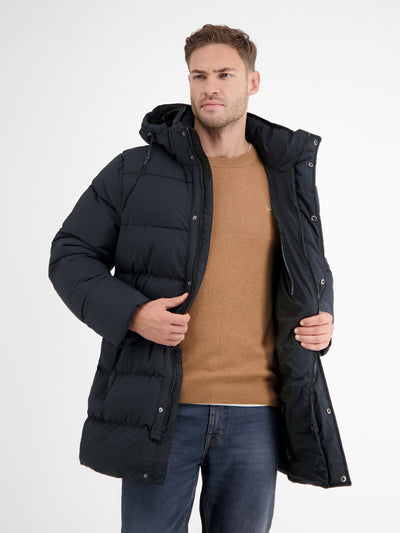 Warm lined quilted jacket with removable hood