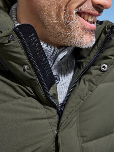 Warm lined quilted jacket with removable hood