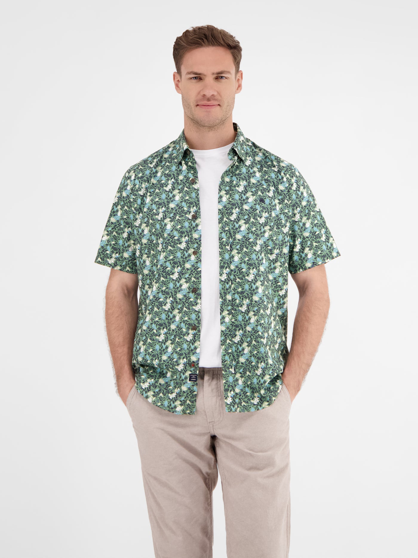 Herren Halbarmhemd, floral bedruckt