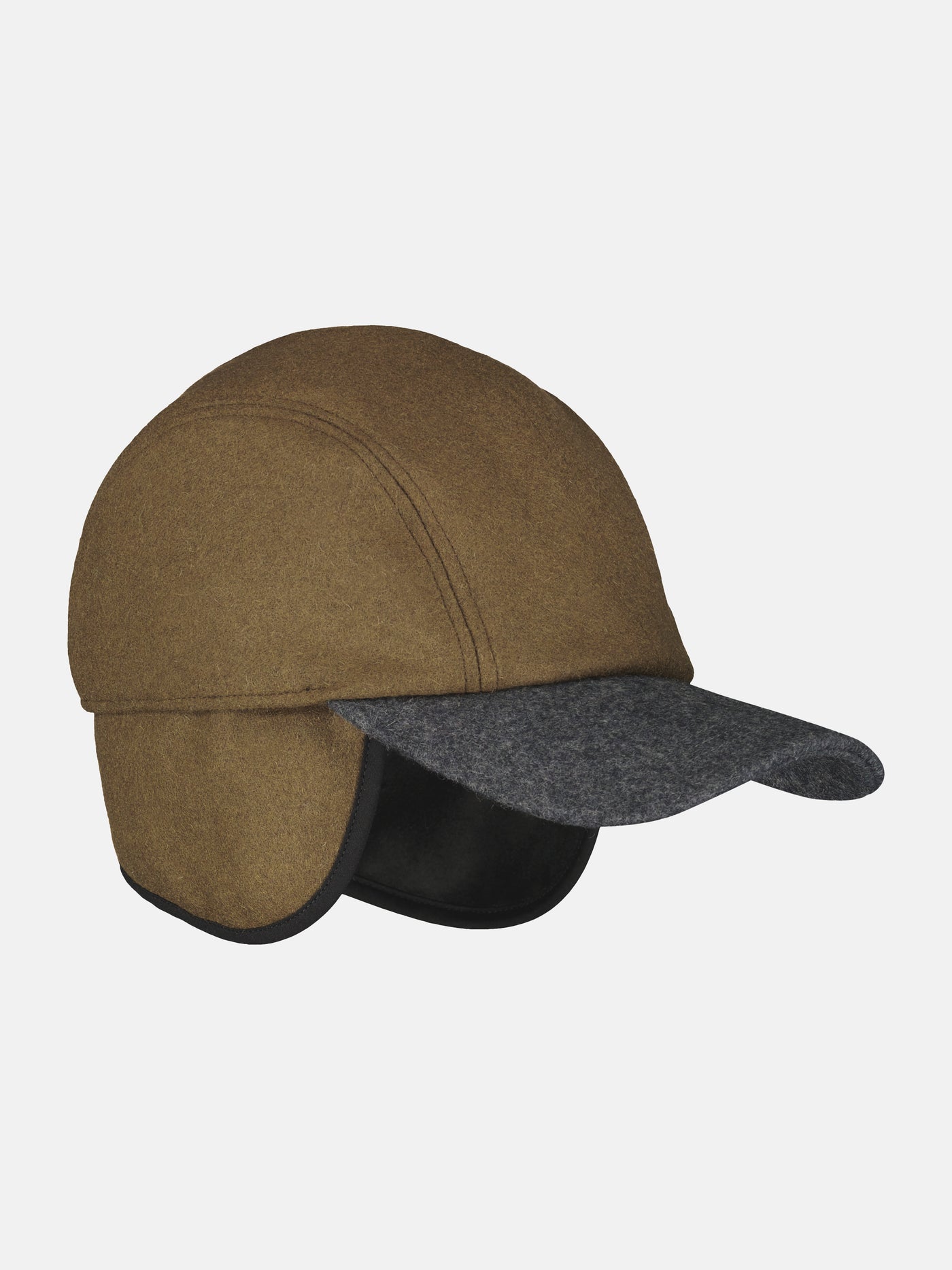 Lined wool baseball cap with ear flaps